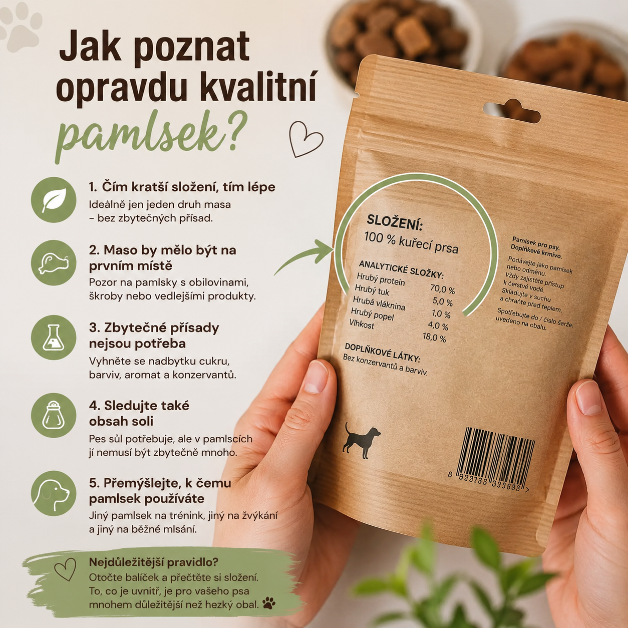 🐶 Jak poznat opravdu kvalitní pamlsek pro psa? 5 věcí, které si pohlídat
