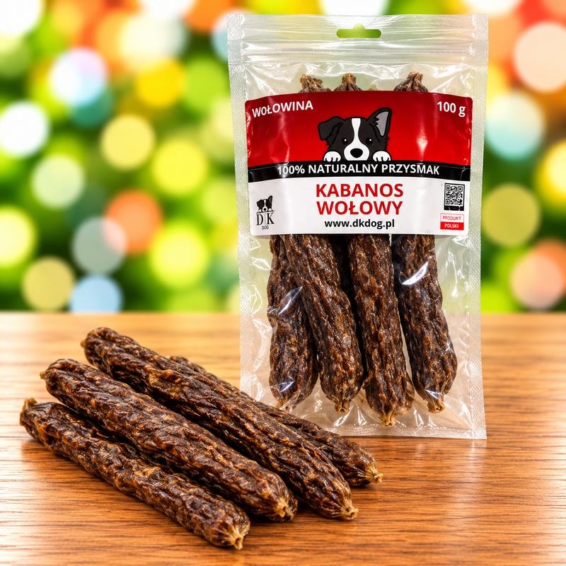 100 % hovězí klobása pro psy 100g – sušený pamlsek