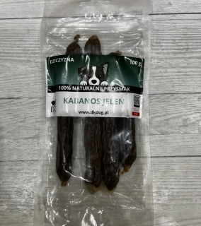 100 % jelení klobása pro psy 100g – sušený pamlsek